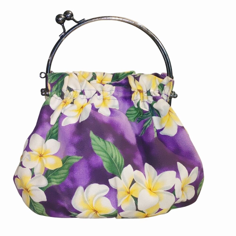 Hawaii Island Moka Wear Floral Handbag Vintage Hawaiian Plumeria Purple Yellow